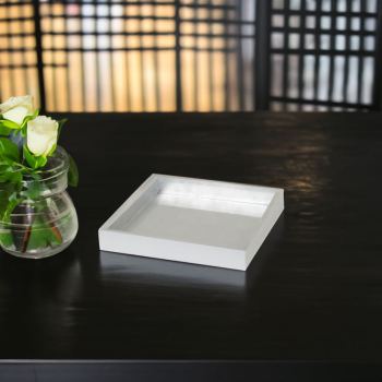 Mini Size Tray, square, paint Lacquerwhite-silver, style